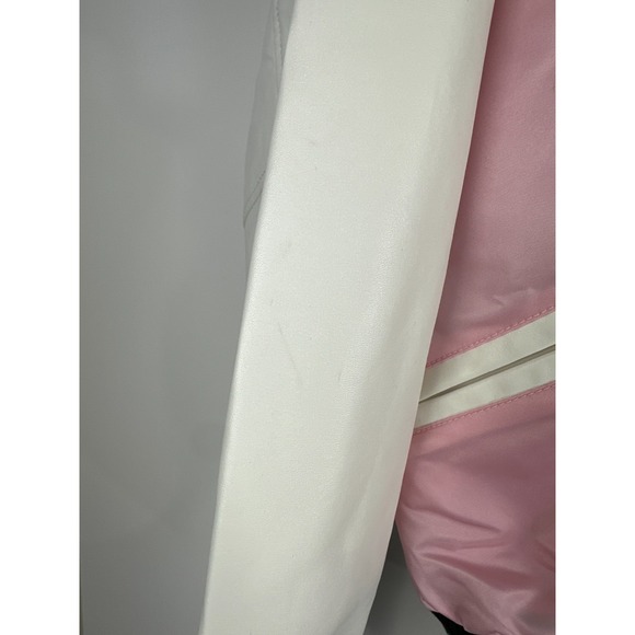 First Row Easy Hours Varsity Letter Contrast Patch Bomber Jacket Snap Pink Small - Picture 11 of 16